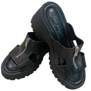Free People Black Sandals with Zipper Detail